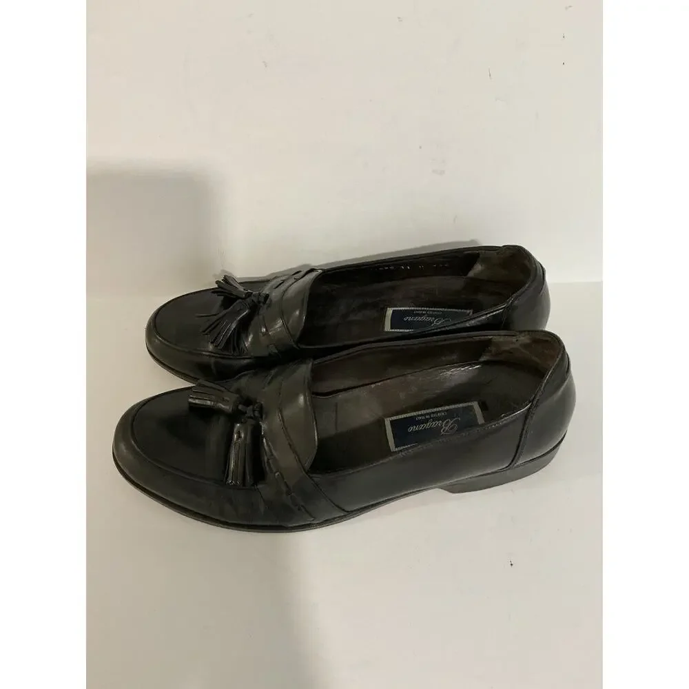 Bragano Mens Black Leather Italian Tassel Loafer Shoes Size 11 M